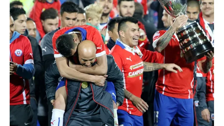Jorge Sampaoli celebrando el título de la Copa América