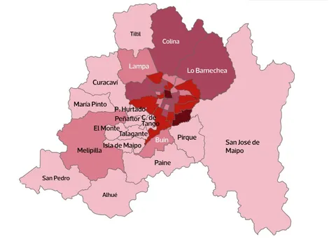 Impresionante mapa muestra los contagios de coronavirus por comuna