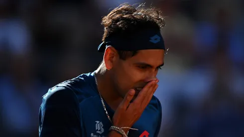 ROME, ITALY - MAY 17: Alejandro Tabilo of Chile plays a backhand against Alexander Zverev of Germany during their Men's Singles Semifinal match on Day Twelve of the Internazionali BNL D'Italia 2024 at Foro Italico on May 17, 2024 in Rome, Italy. (Photo by Mike Hewitt/Getty Images)