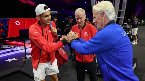 Alejandro Tabilo junto a John McEnroe y Bjorn Borg en la previa de Laver Cup.