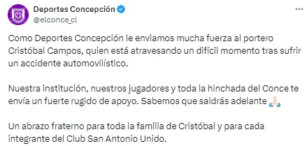 Deportes Concepción se unió al apoyo a Cristóbal Campos. | Foto: Captura.