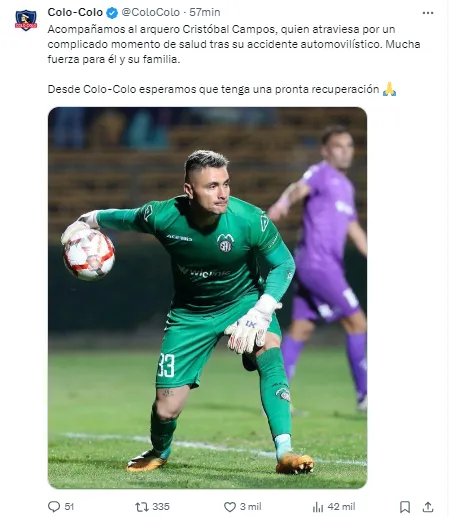 El mensaje de Colo Colo dedicado a Cristóbal Campos. | Foto: Captura.