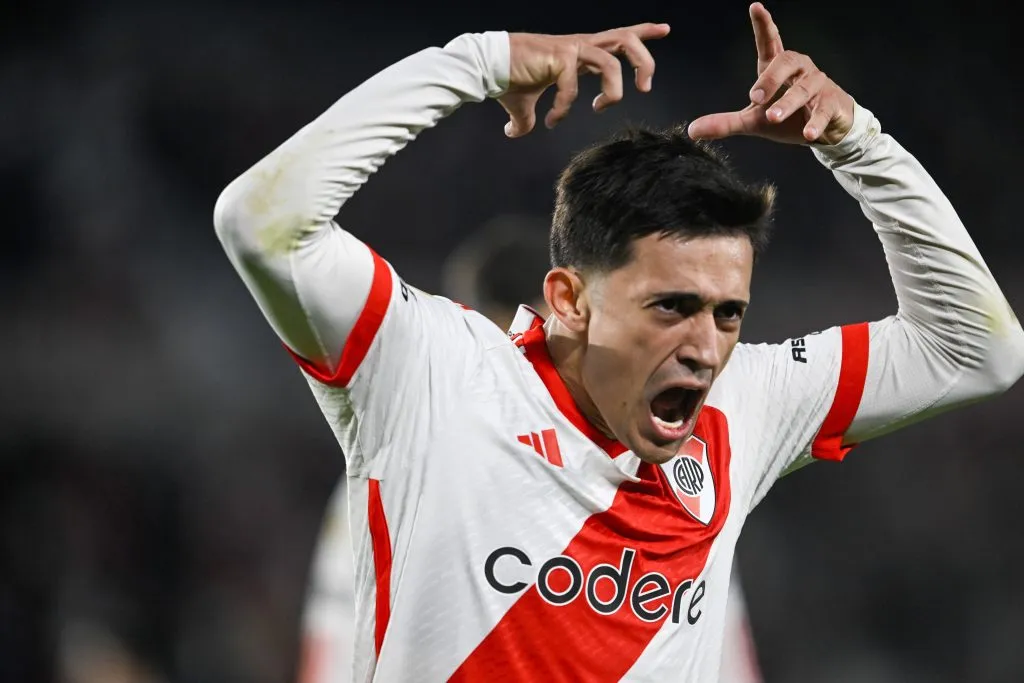Pablo Solari festeja uno de los goles que ha marcado este año en River Plate. (Imago).