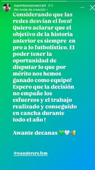 El post de la jugadora.