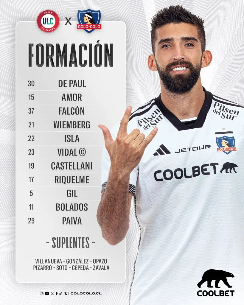 La formación de Colo Colo para visitar a La Calera. 