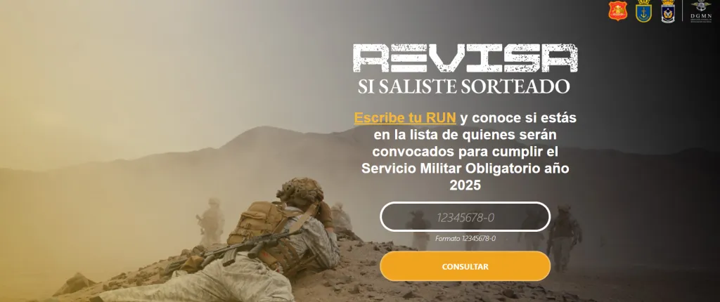 Consulta su fuiste seleccionado en el sitio www.serviciomilitar.cl.
