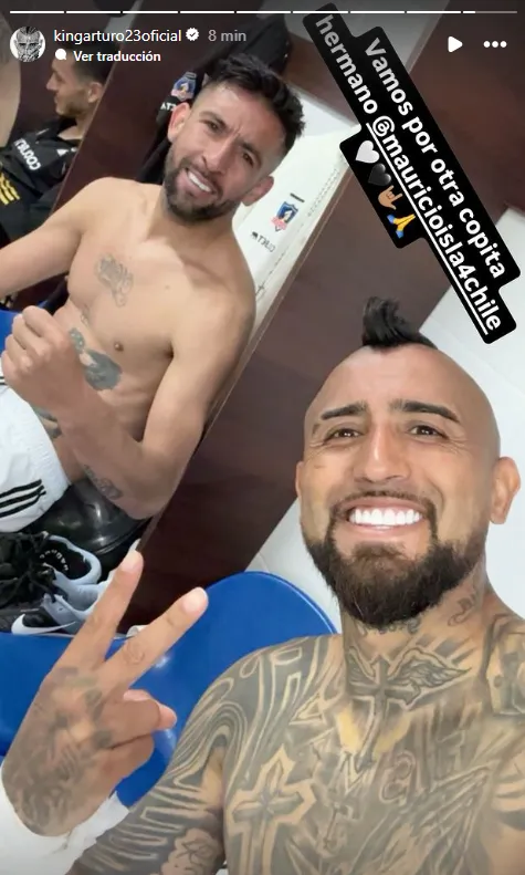 Arturo Vidal celebró el triunfo de Colo Colo ante Huachipato hasta con dedicatoria a Mauricio Isla. Foto: Instagram.