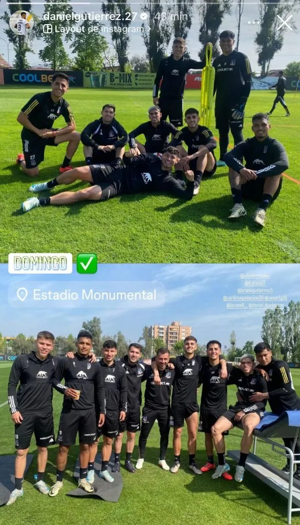 Carlos Palacios entrenó con los jugadores de Colo Colo que no viajaron al duelo con Huachipato. Foto: Instagram.