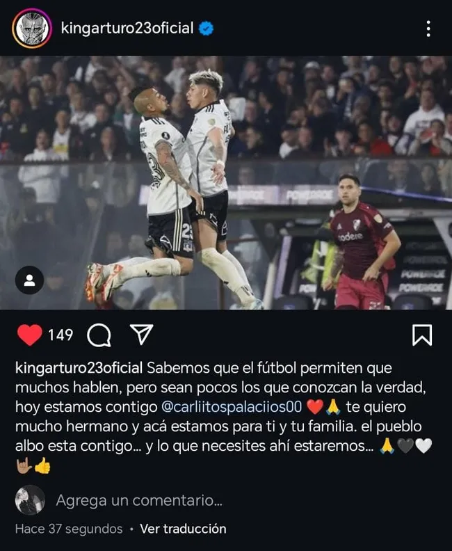 El tierno mensaje de Vidal a Palacios. (Captura Instagram).
