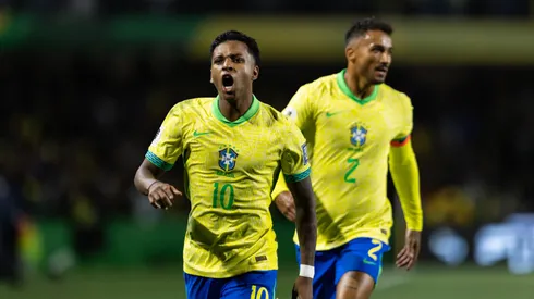 Rodrygo festeja su gol para Brasil en el partido ante Ecuador, en la fecha 7 de las Eliminatorias Sudamericanas 2026.