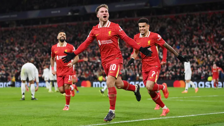 Alexis MacAllister festeja su gol contra Real Madrid, en la fecha 5 de la UEFA Champions League 2024/25.