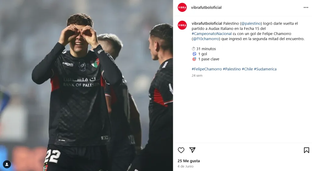 Felipe Chamorro festejado por Vibra Fútbol en un clásico de colonias. (Captura).