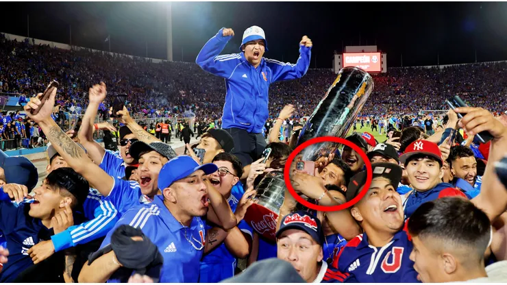 Poblete dio la vuelta olímpico repleto de hinchas a su alrededor.