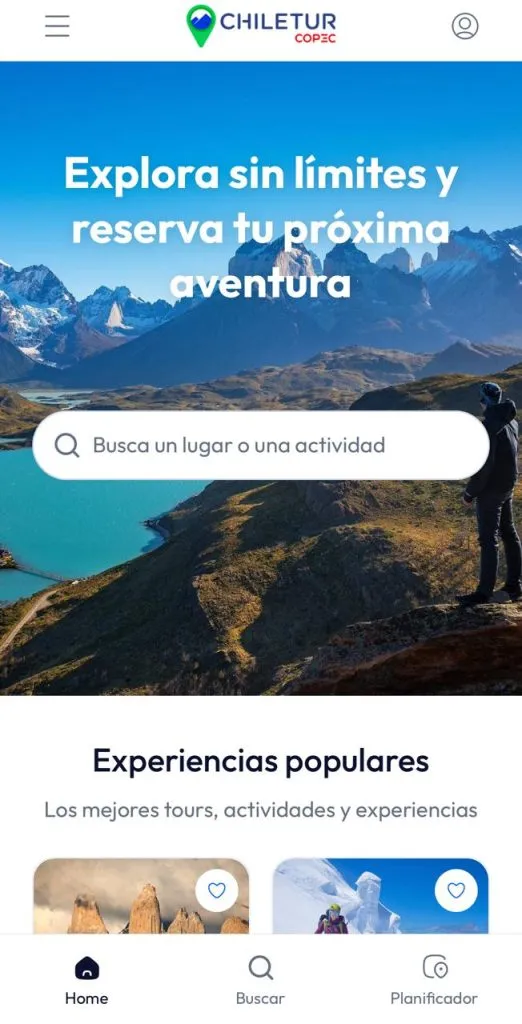 Captura de la página inicial de Chiletur Copec