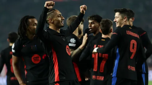 Raphinha festeja su gol en el partido ante Estrella Roja, en la UEFA Champions League 2024/25.