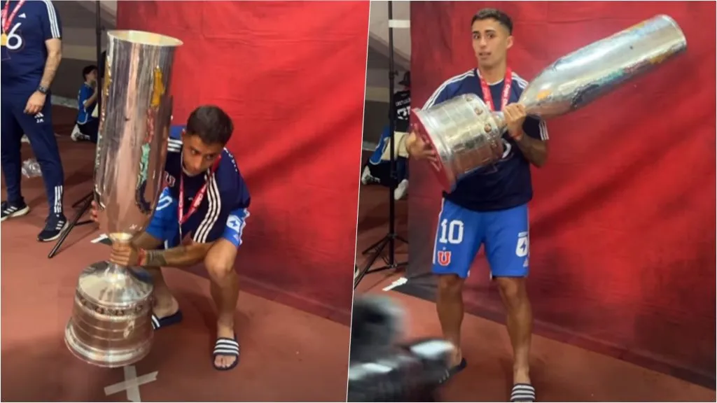 Lucas Assadi tuvo que esforzarse para levantar y no romper la Copa Chile de la U. Foto: Instagram.