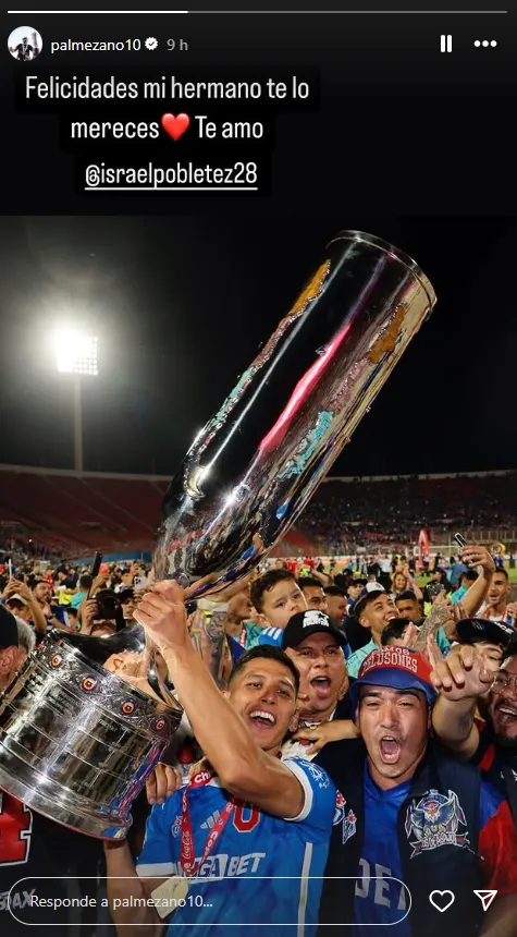 Brayan Palmezano se olvidó de Huachipato celebrando a Israel Poblete y la U. Foto: Instagram.
