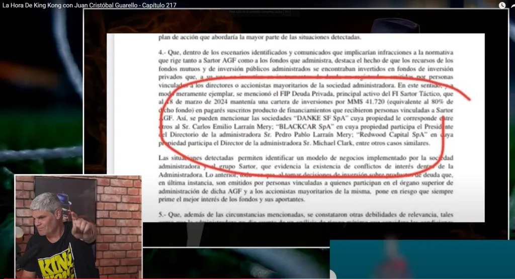Guarello preparó un informe detallado en torno al proceso de compra de Huachipato. (Captura La Hora de King Kong).
