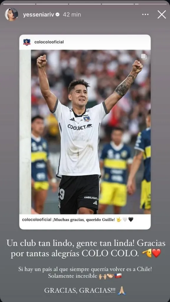 El posteo de la novia de Guillermo Paiva tras su adiós de Colo Colo (Instagram)