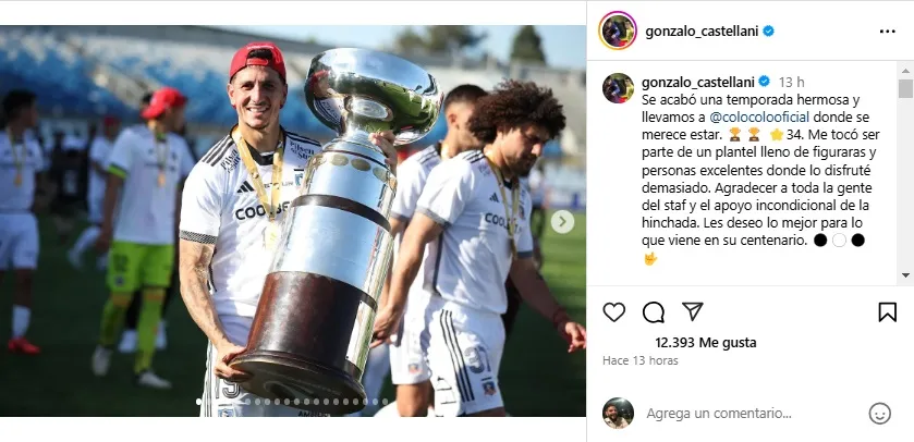 El mensaje de adiós que dejó Castellani al marcharse de Colo Colo. | Foto: Captura.