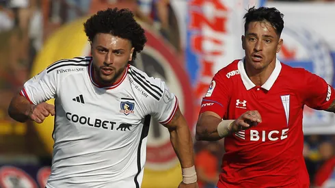 Maxi Falcón lucha un balón con Fernando Zampedri.