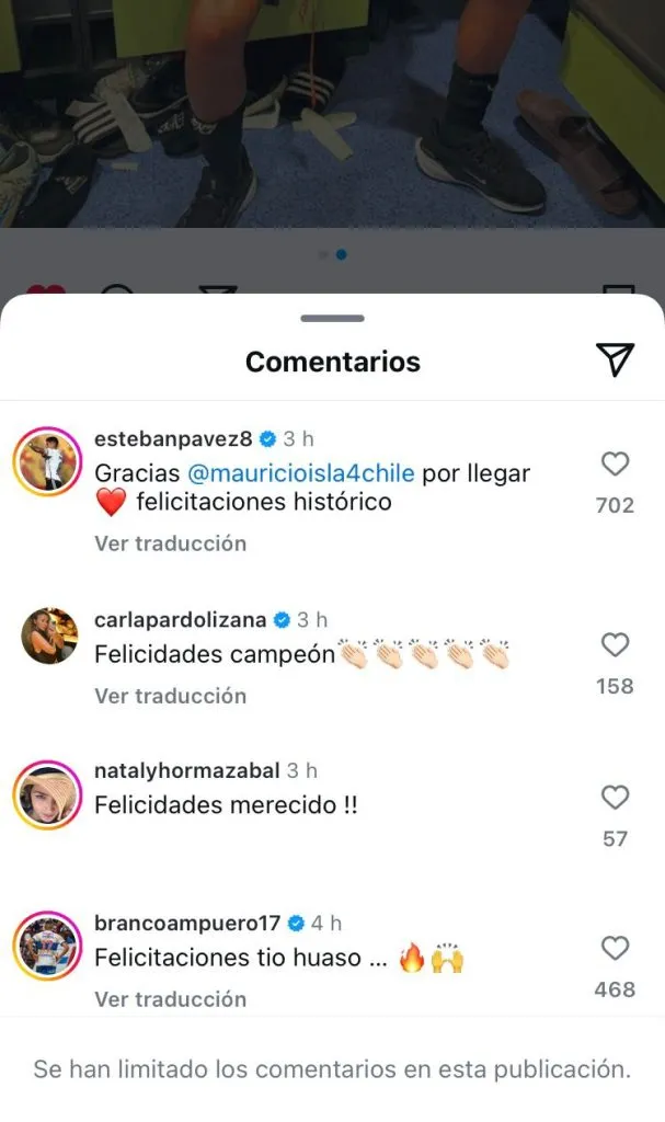 Los comentarios felicitando a Isla en sus redes sociales de Carla Pardo y Branco Ampuero