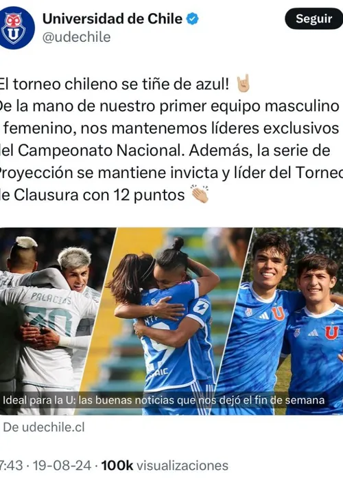 El posteo que Universidad de Chile se vio obligada a borrar. | Foto: Captura.