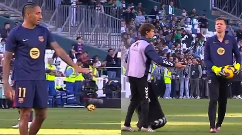 Raphinha y Szczęsny se burlan de recogepelotas