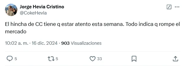 El posteo de Coke Hevia.