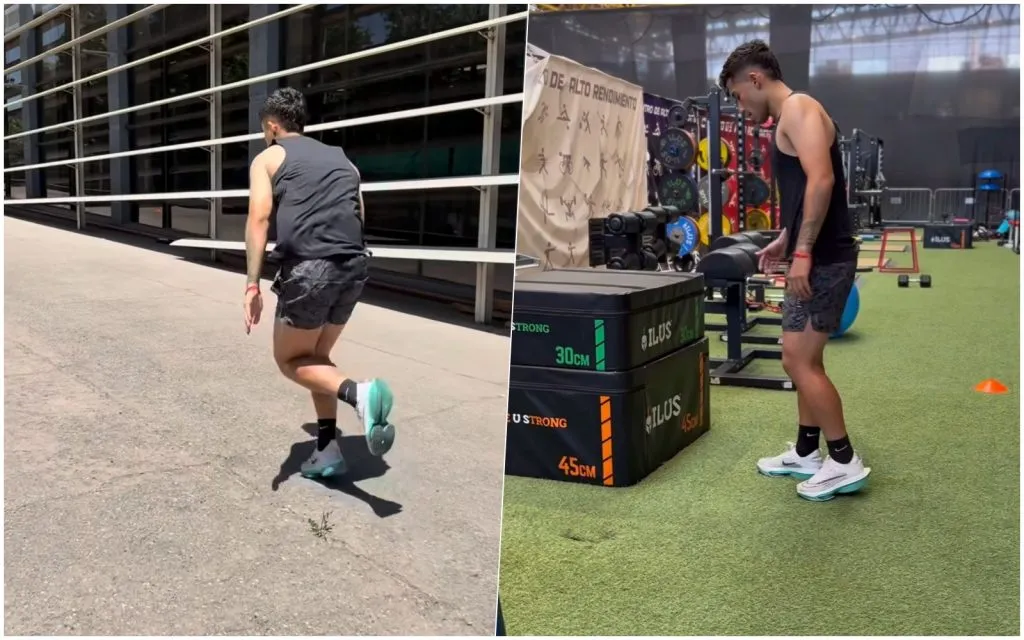 Los trabajos de Lucas Assadi con el entrenador Matías Covarrubias. Foto: Instagram.