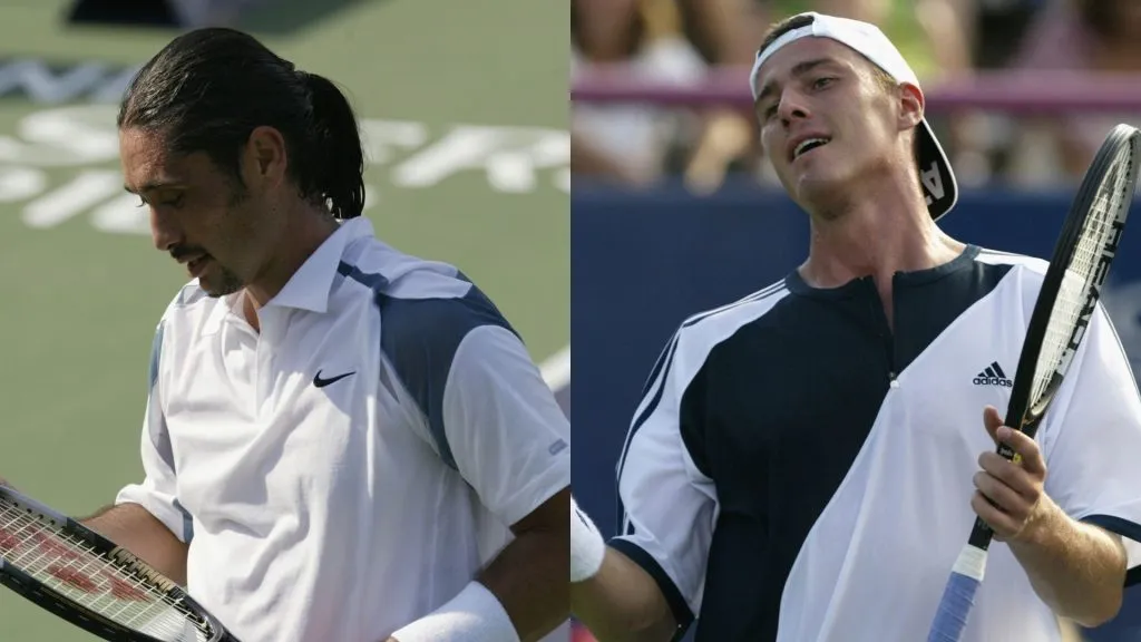 Marcelo Ríos y Marat Safin en la tercera ronda del Masters de Tenis de Toronto el 1 de agosto de 2002 (Getty Images).