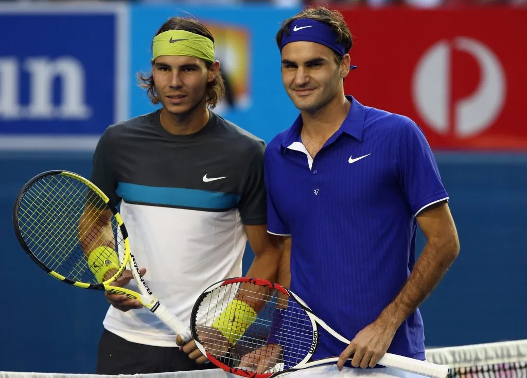 Rafael Nadal y Roger Federer antes de su partido final en el Abierto de Australia 2009 (Getty Images).