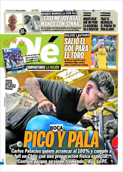 La portada de Olé con Carlos Palacios.