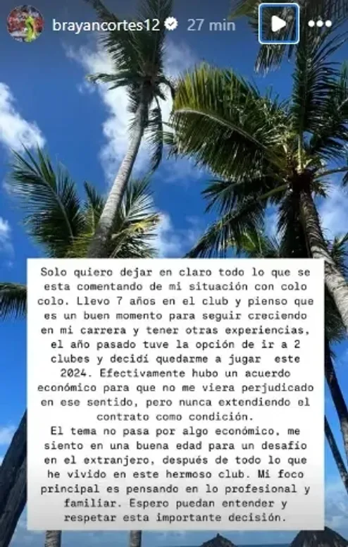 El mensaje de Cortés hace un mes explicando que se iba de Colo Colo