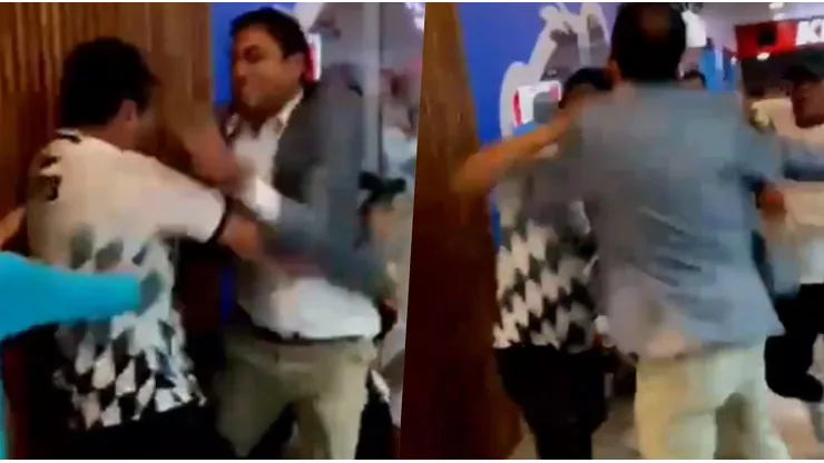 Los hinchas caturros se agarraron a combos en plena apertura de la tienda.