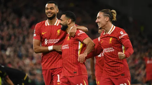 Mohamed Salah, figura de Liverpool, celebra su gol en la UEFA Champions League frente a Bolonia.
