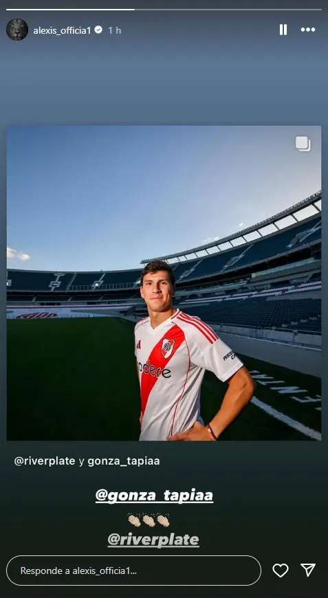 Alexis Sánchez aplaudió el arribo de Gonzalo Tapia a River Plate. Foto: Instagram.