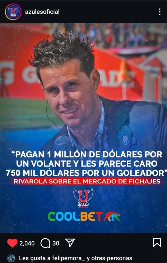 El like de Felipe Mora sobre el mercado de pases de U. de Chile | Instagram