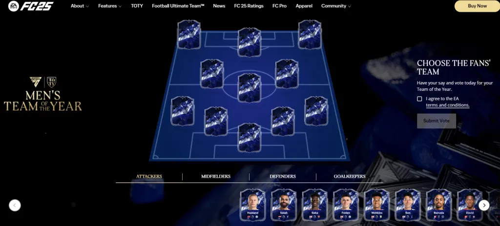 Ingresa a www.ea.com/en-gb/games/ea-sports-fc/fc-25/toty y arma tu Equipo del Año. (Foto: EA.com)