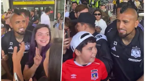 Arturo Vidal compartió con los hinchas en el aeropuerto.