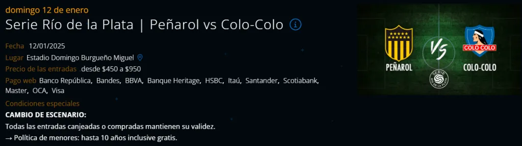 Entradas Colo Colo vs Peñarol