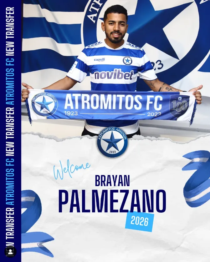 La gráfica para anunciar la incorporación de Palmezano. (Captura Instagram Atromitos).