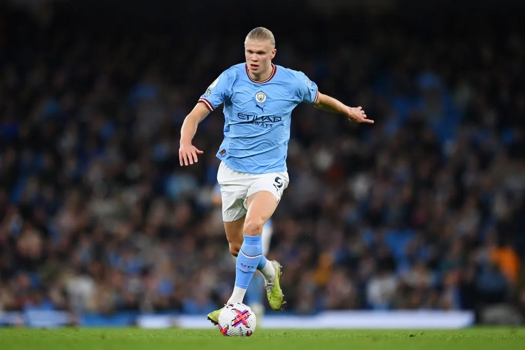 Haaland durante el partido entre el Manchester City y el West Ham United el 03 de mayo de 2023 (Getty Images).