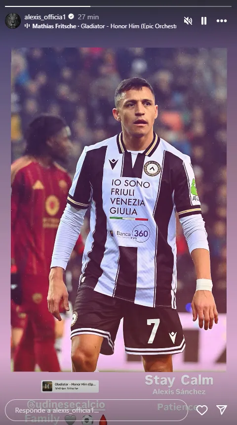 Alexis Sánchez llamó a Udinese a tener calma y paciencia para salir de su crisis. Foto: Instagram.