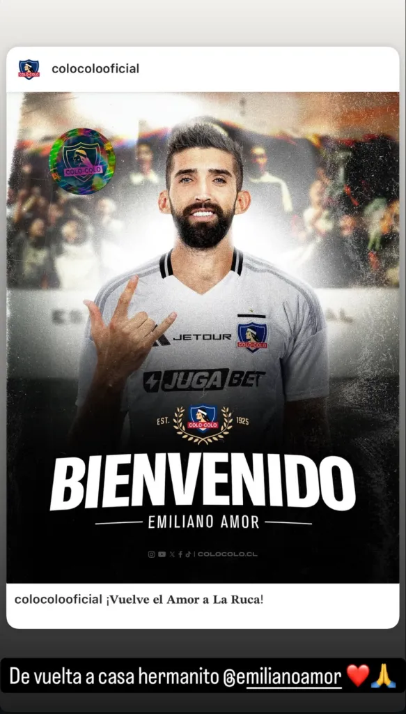 Arturo Vidal reaccionó con alegría al regreso de Emiliano Amor a Colo Colo. Foto: Instagram.