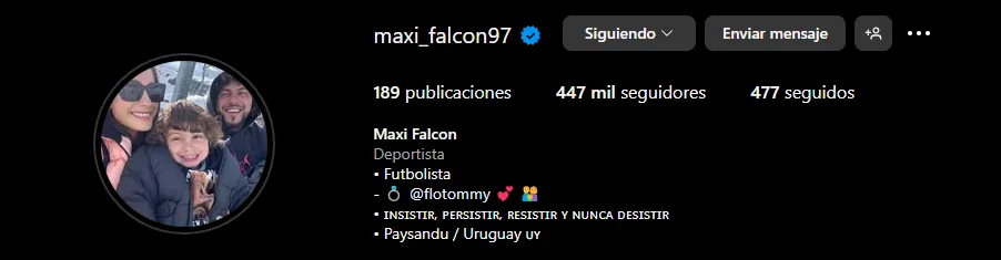 Maximiliano Falcón borró a Colo Colo de su descripción en Instagram.