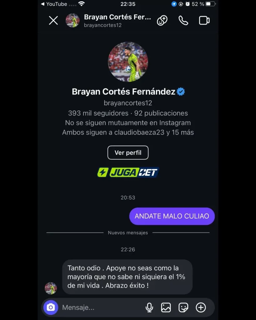 La respuesta de Cortés contra furioso hincha