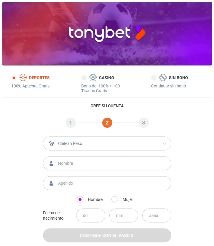 Tonybet registro