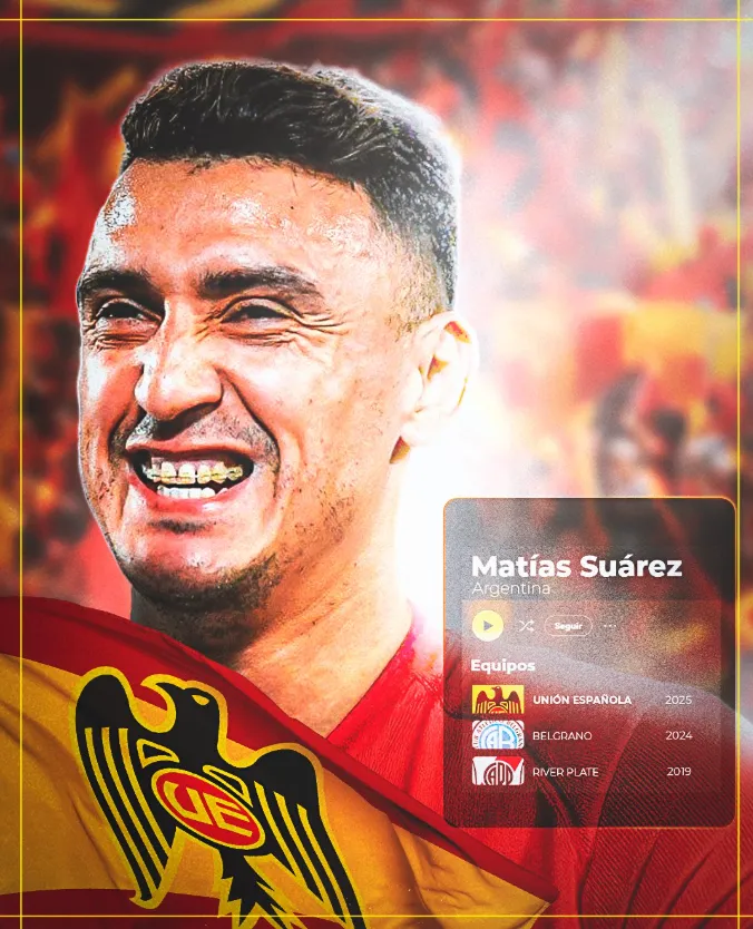 La gráfica hispana para anunciar el fichaje de Matías Suárez. (Captura Unión Española).