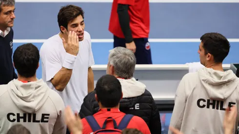 Cristian Garin reclamando tras el golpe que le dio Bergs.